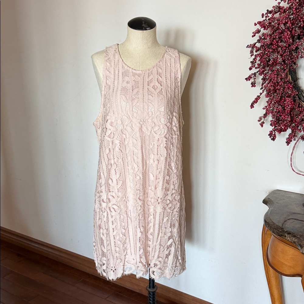 XL Blush pink or light pink Sleeveless Lace Shift Dress. Fits like a 12